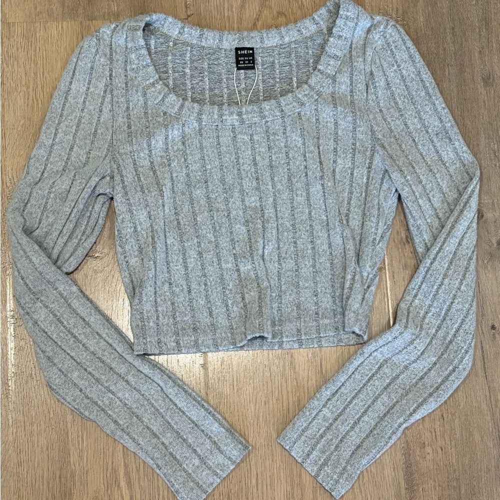 SHEIN Light Gray Cozy Ribbed Crop Top